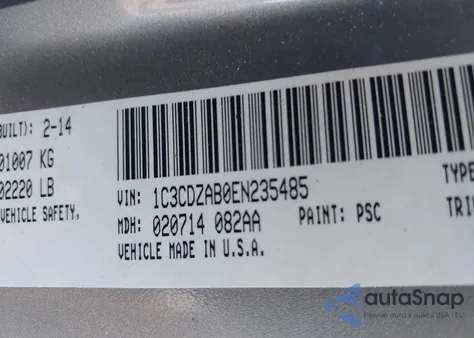 2014 Dodge Avenger Se from USA, damaged, VIN 1C3CDZAB0EN235485